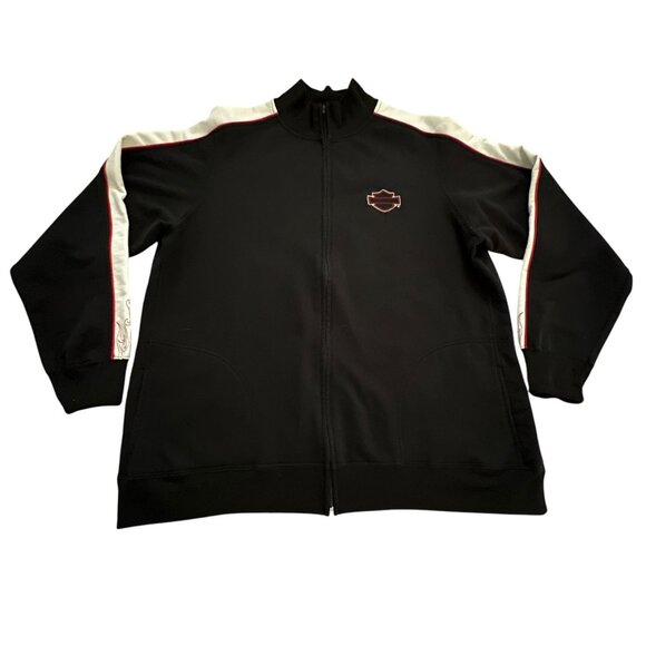 Harley-Davidson VF Imagewear Womens 1X Black Red Flame Sleeve Zip Moto Jacket - Picture 3 of 13